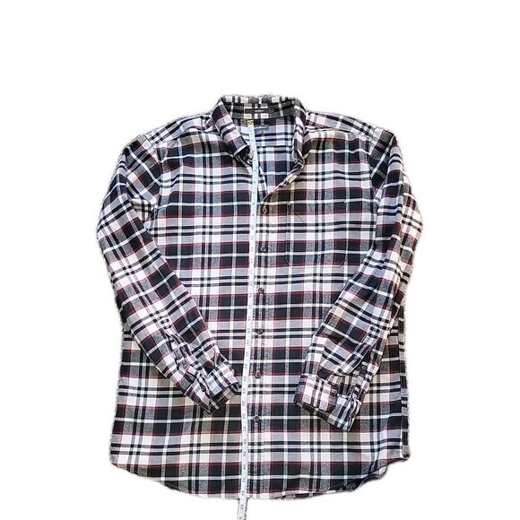 EDDIE BAUER Relaxed Fit Gray/Red Plaid Button Down Flannel Shirt Men's Size TL - Picture 7 of 14